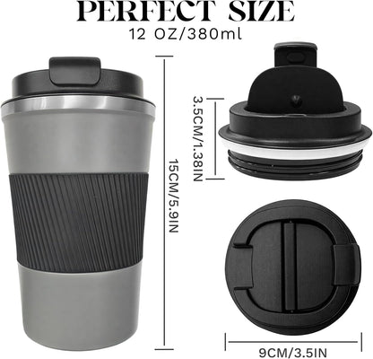 YINBAOGE Insulated Travel Coffee Mug, Spill & Leak Proof, Portable To Go Camping Stainless Steel Coffee Tumbler, Reusable Thermal Coffee Cup with Lid for Hot & Cold Drinks (Black, 12 OZ)