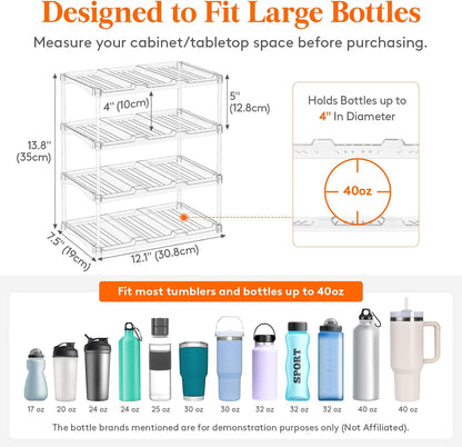 Lifewit Stackable Bottle Storage Organizer, Clear Freestanding Wine Holder for Cabinet, Large Slot Water Bottle Tumbler Cup Organizer for Pantry, Plastic Wine Rack for Fridge Cellar, 3Tier Hold 9