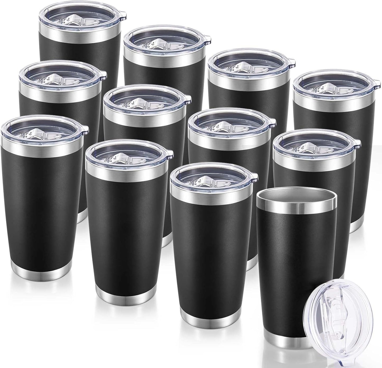 20 oz Tumblers Bulk Stainless Steel Tumbler with Lid Double Wall Vacuum Insulated Coffee Mug 20oz Powder Coated Cup for Hot and Cold Drinks, Stainless, 6 pack