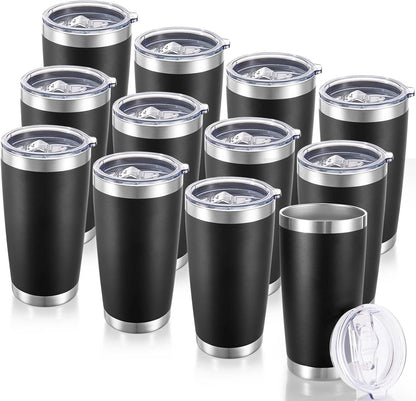 20 oz Tumblers Bulk Stainless Steel Tumbler with Lid Double Wall Vacuum Insulated Coffee Mug 20oz Powder Coated Cup for Hot and Cold Drinks, Stainless, 6 pack