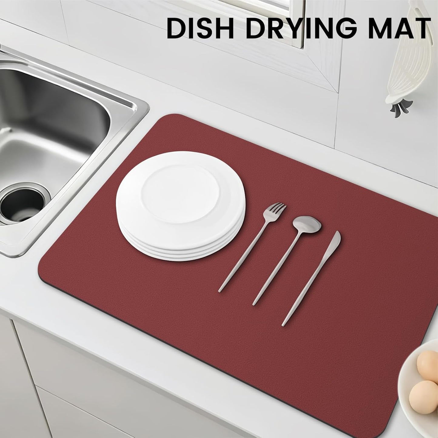 WISELIFE Dish Drying Mat Super Absorbent Drying Mat Large Dish Drying Mats for Kitchen Counter Easy Clean Dish Mat Kitchen Drying Mat15"x 18" Stylish Grey