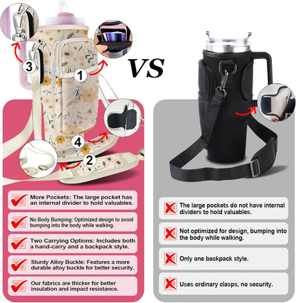 Stanley Carrier Bag for Stanley 40oz/30ozTumbler with Phone with 2 Adjustable Strap,3 Pockets Bottle Stanley Cup Carrier Bag & Case,Accessories for Hiking Travelling