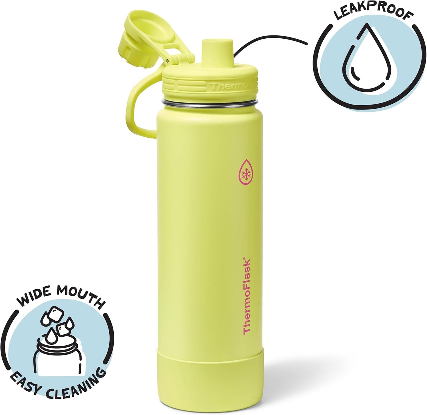 ThermoFlask Insulated Water Bottle with Spout Lid (24 oz, Lemonade Stand) - Leakproof, Stainless Steel Water Bottle for Cold & Hot Drinks, Travel & Daily Hydration