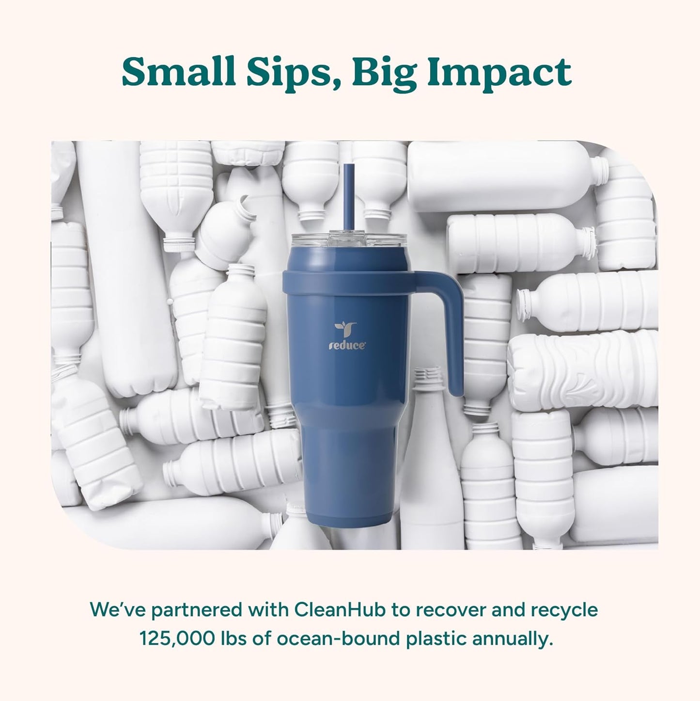 REDUCE 24 oz Stainless Steel Tumbler with Handle - Dual-Wall Vacuum Insulated Travel Mug, Sweat-Proof Lid & Reusable Straw - Keeps Drinks Cold for 24 Hrs, Fits Cupholders, Dishwasher Safe - Lilac Bud