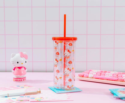 Silver Buffalo Sanrio Hello Kitty Milk Carton Pattern Plastic Boba Tumbler w Lid and Wide Straw, 24 Ounces