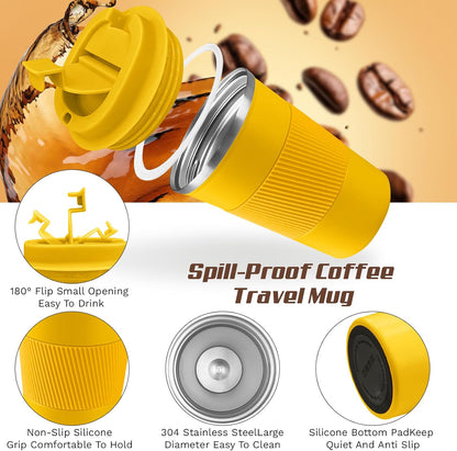 SPLMIFA Vacuum-Insulated Stainless Steel Travel Coffee Mug, Leak-Proof Reusable Coffee Cup with Lid - Keep Hot & Cold Drinks for Hours, Durable Insulated Tumbler for Men & Women(3rd-Black, 12OZ)