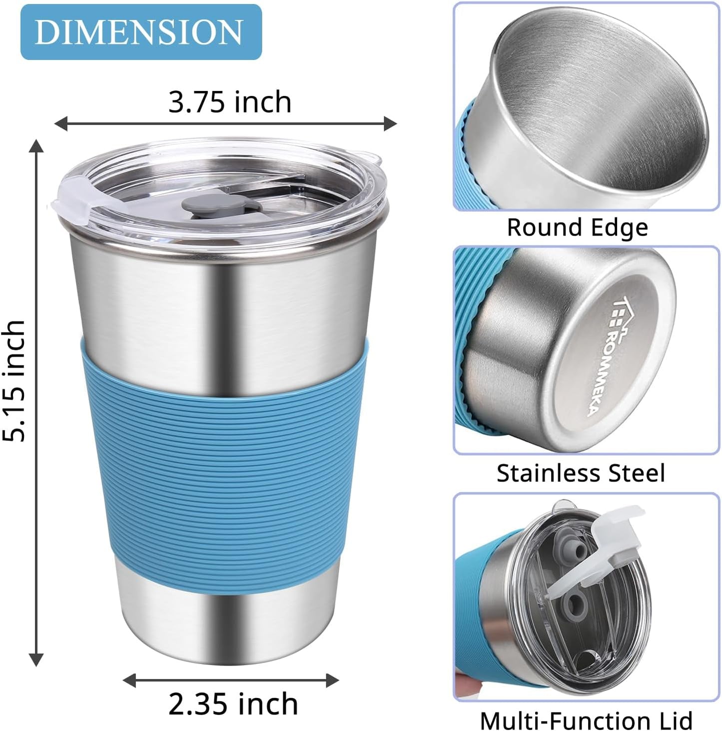 Water Tumbler with Lids, 6 Pack Stainless Steel Spill Proof Reusable Stacking 16oz Drinking Cups with Lids for Kids and Adults