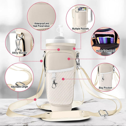 Stanley Carrier Bag for Stanley 40oz/30ozTumbler with Phone with 2 Adjustable Strap,3 Pockets Bottle Stanley Cup Carrier Bag & Case,Accessories for Hiking Travelling
