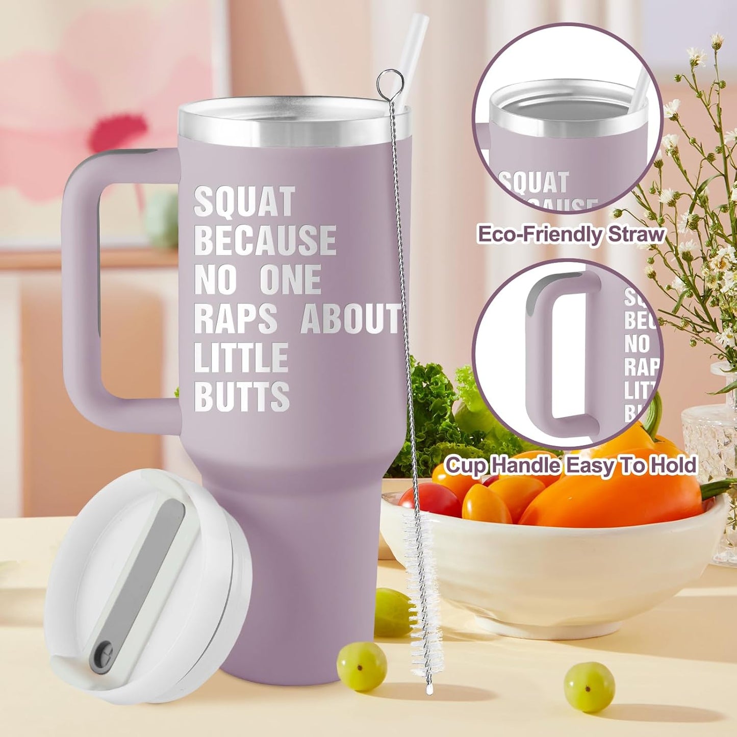Motivational Fitness Gift for Gym Enthusiast - Workout Gifts for Women - Cool Gifts for Gym Rats - Crossfit Exercise Sports Lover Gift - 40oz Travel Cup Insulated Tumbler with Handle & Straw