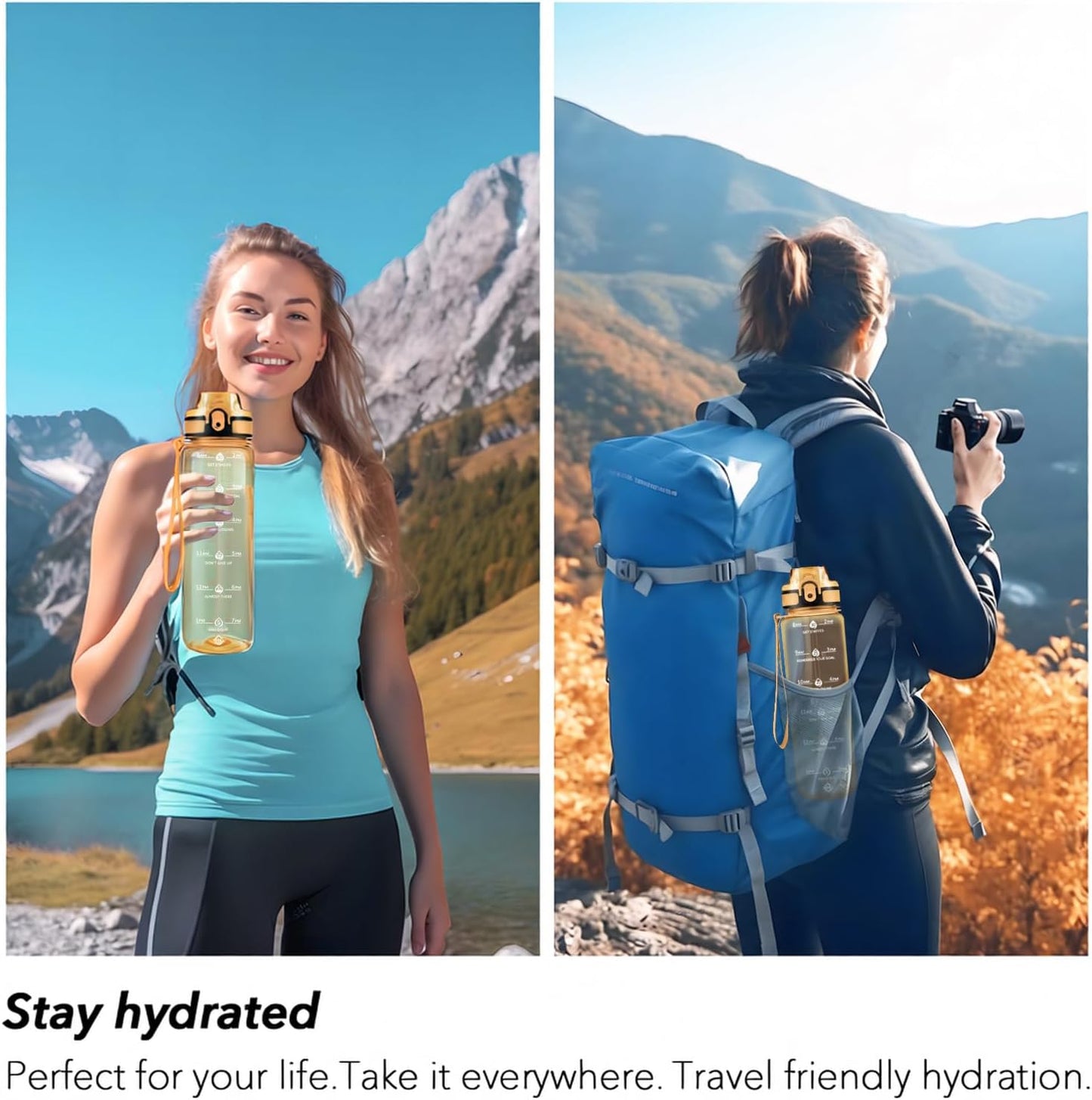 32oz Water Bottle with Time Marker, Motivational Drinking Bottle with Strap, BPA-Free Leak-Proof, Encouraging Water Bottle Time to Drink Water for Gym School Office Travel