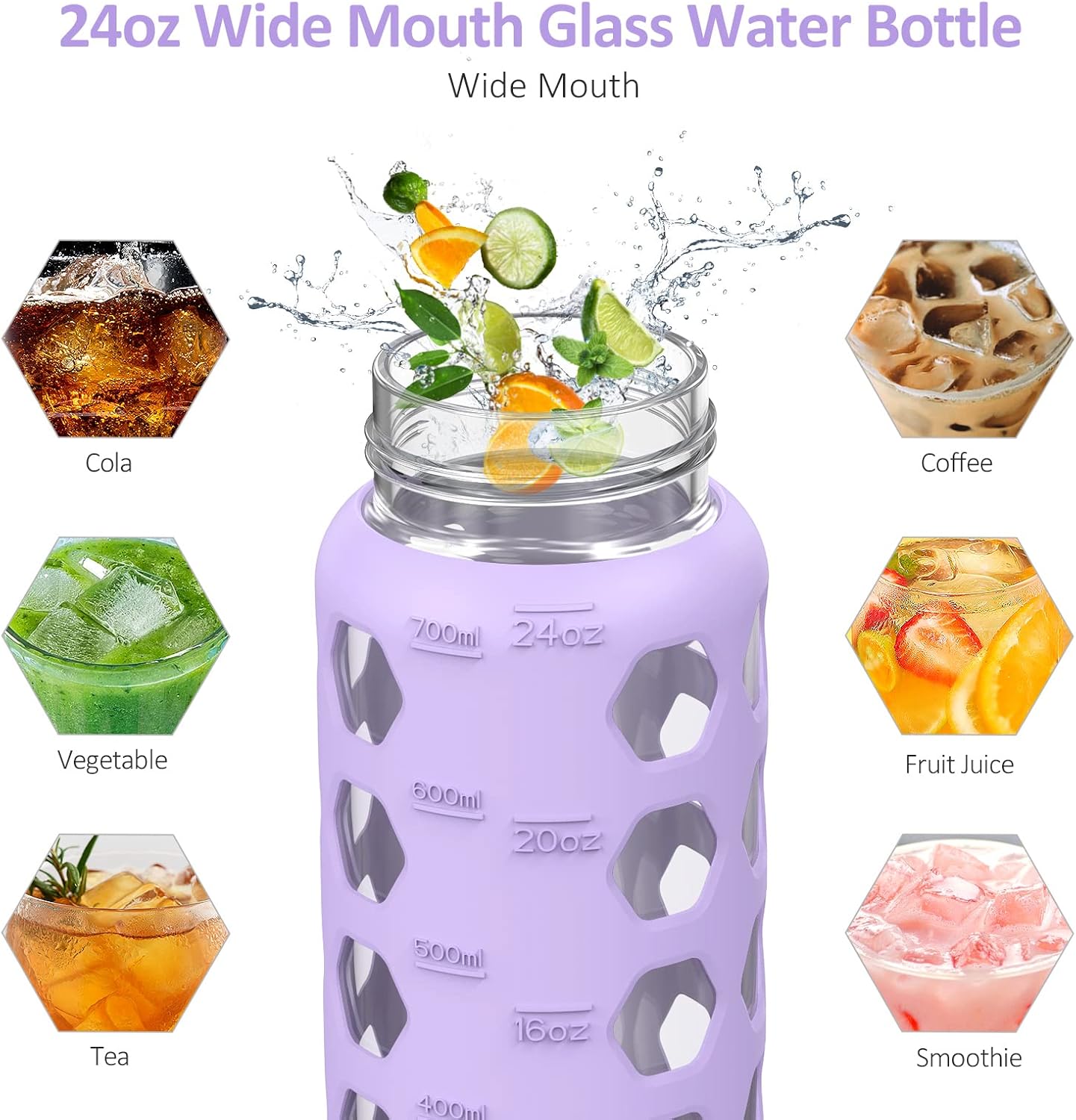 MUKOKO Glass Water Bottles, 32oz Glass Tumbler with Straw, Drinking Bottles with 2 Lids-Handle Spout Lid&Bamboo Straw Lid, Motivational Water Bottle with Time Marker and Silicone Sleeve, 1 Pack-Olive