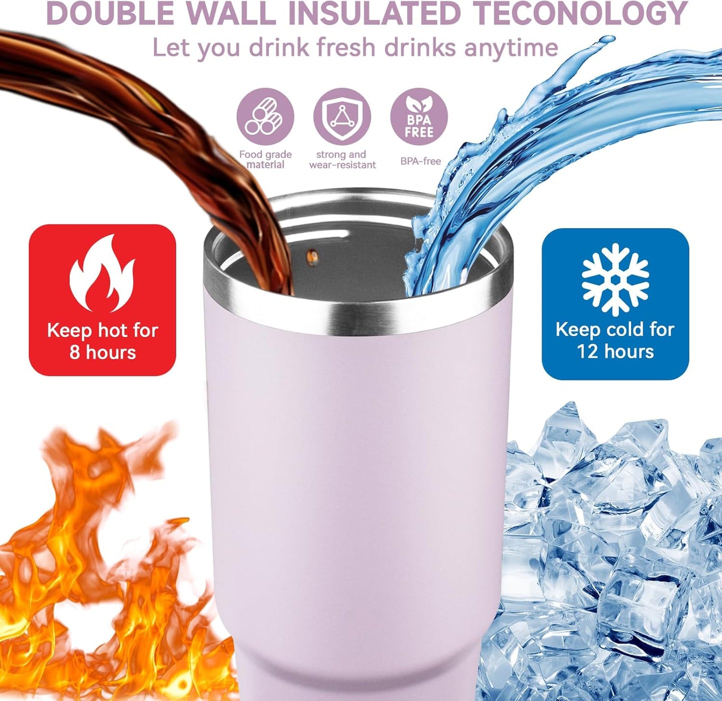 30oz Tumbler with Handle and Flip Straw Lid Double Wall Insulated Travel Coffee Mug Stainless Steel Vacuum Insulated Coffee Tumbler Cup for Hot and Cold Beverages,Leak-proof&BPA-free (30oz,Black)