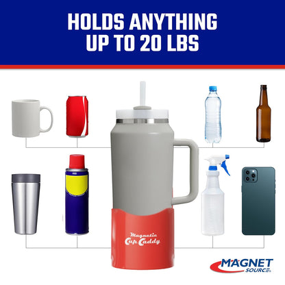 Master Magnetics Magnetic Cup Holder - Caddy for Bottles, Glasses, and Cans - Fits on Fridge, Lawnmower, Forklift, Cart, or Ladder - Heavy-Duty Magnet
