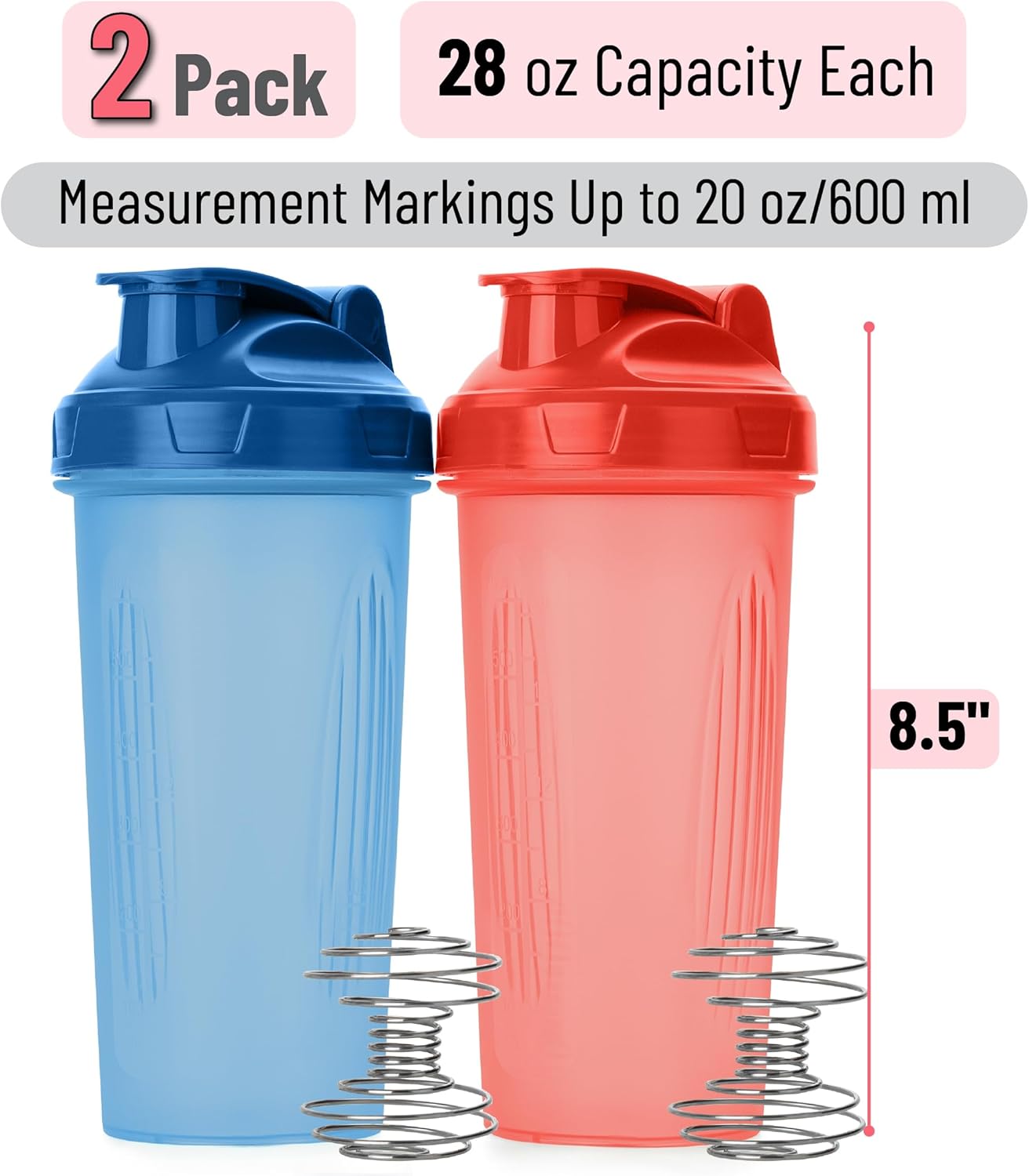 Mr. Pen- Protein Shaker Bottles, 2 Pack, 28 oz, Shaker Bottles with Leak-Proof Flip-Top Lid, Wire Whisk Ball for Smooth Mixing, Ideal for Protein Shakes, Smoothies, and Supplements