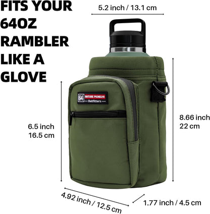 NATURE PIONEOR Water Bottle Holder with Adjustable Strap - Half/One Gallon (64/128oz) Insulated Water Bottle Sling Carrier with Phone Pocket & Paracord Handle, Outdoor Camping, Hiking, Gym