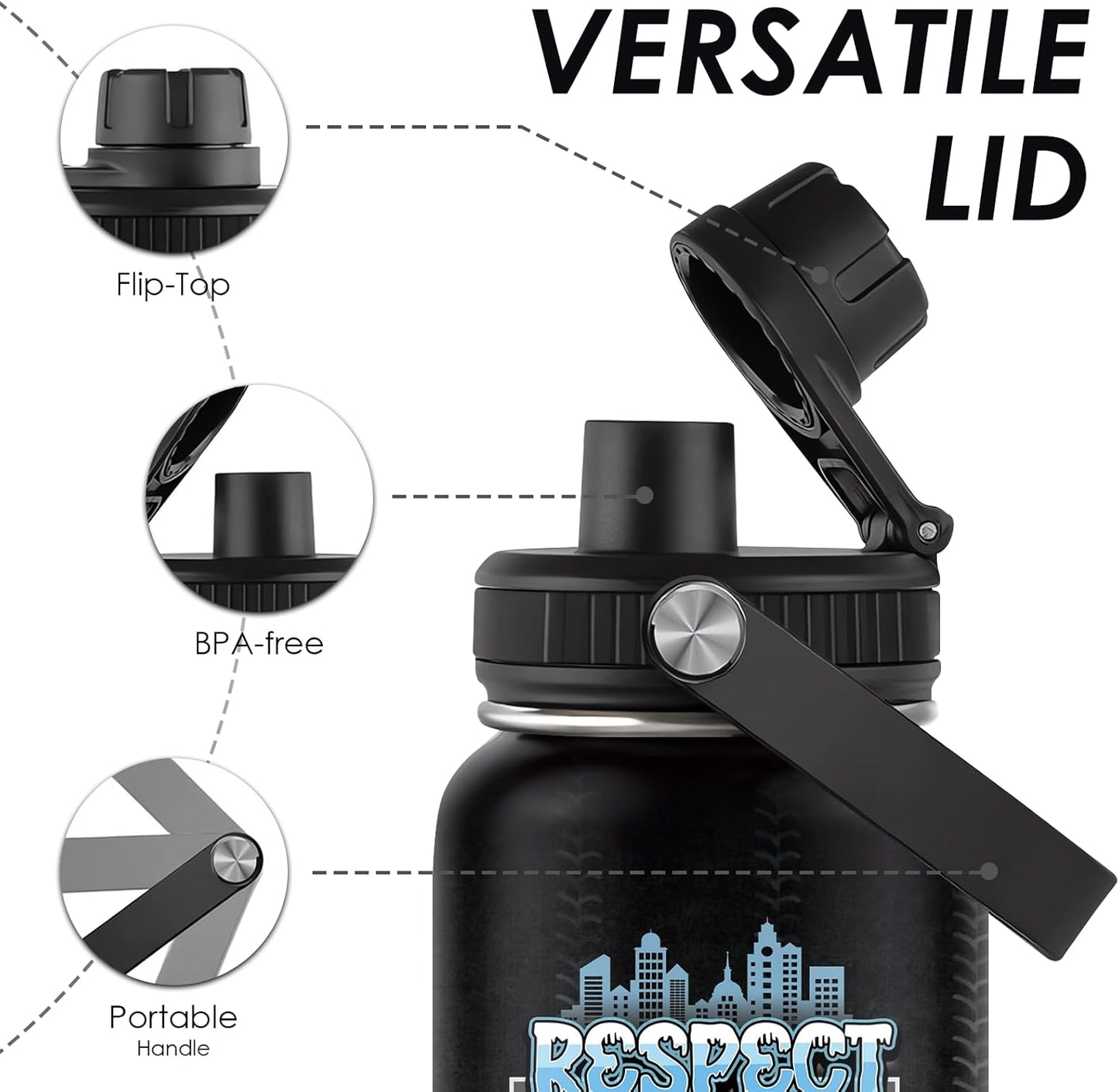 Pickleball Water Bottle 32oz | Insulated Stainless Steel Travel Tumbler with Lid Leak-Proof Keep Hot or Cold, BPA-Free |Dink Responsibly Gifts for Pickleball Lovers