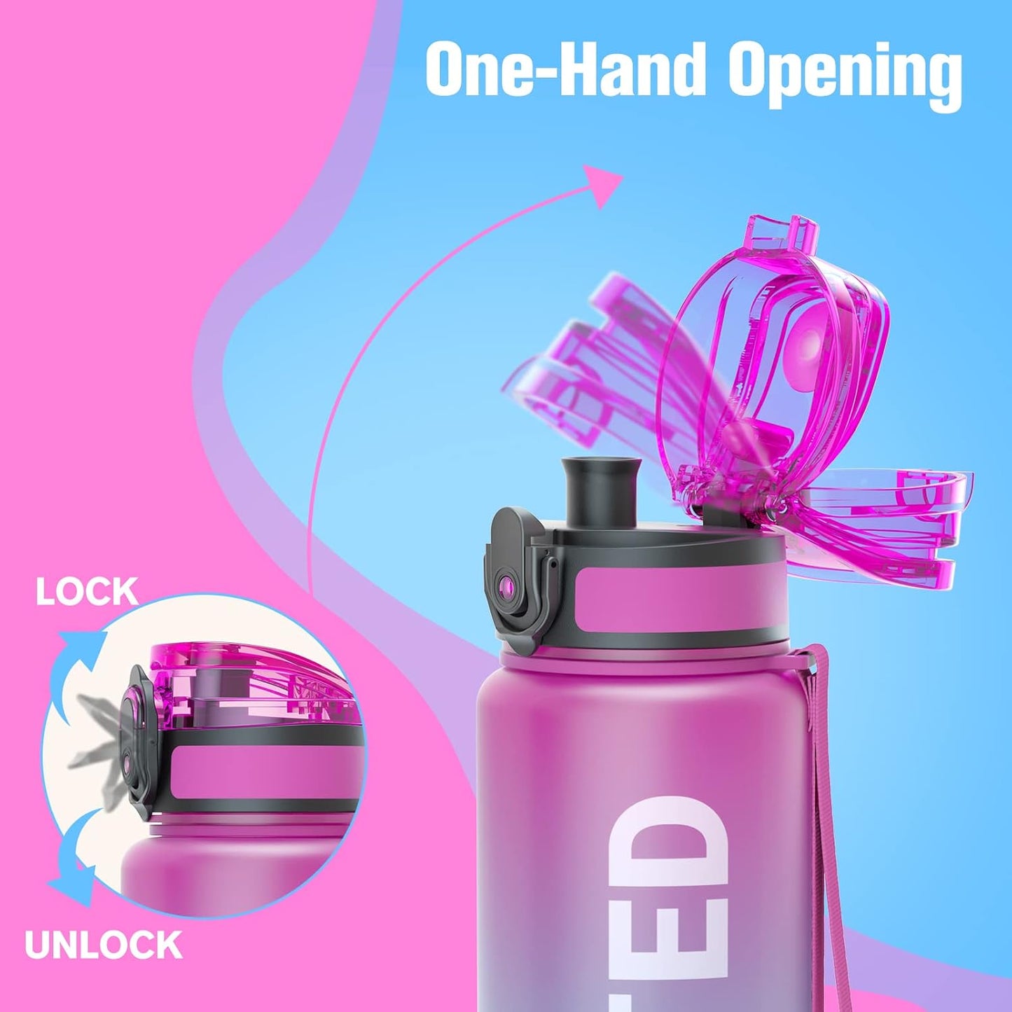 Sahara Sailor Water Bottle 32oz, Durable and Leakproof Water Bottles Motivational with Time Marker, Tritan, BPA Free, Wide Mouth with Easy Clean Brush for Gym, Travel, Home, School, Office (1 Bottle)