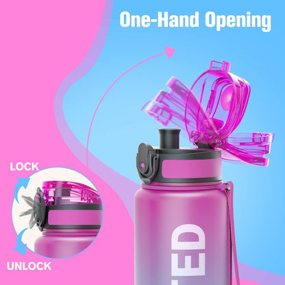 Sahara Sailor Water Bottle 32oz, Durable and Leakproof Water Bottles Motivational with Time Marker, Tritan, BPA Free, Wide Mouth with Easy Clean Brush for Gym, Travel, Home, School, Office (1 Bottle)