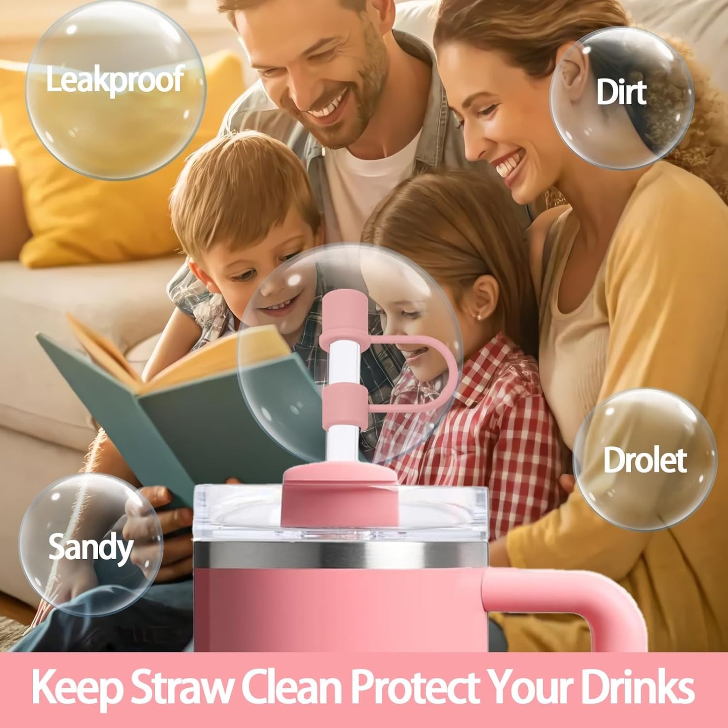 6PCS Silicone Straw Covers Cap Compatible with Stanley Cup 30&40oz Tumbler with Handle 10mm Straw Toppers，Straw Tips Lids Dust-Proof Reusable for Stanley Cup Accessories (White)