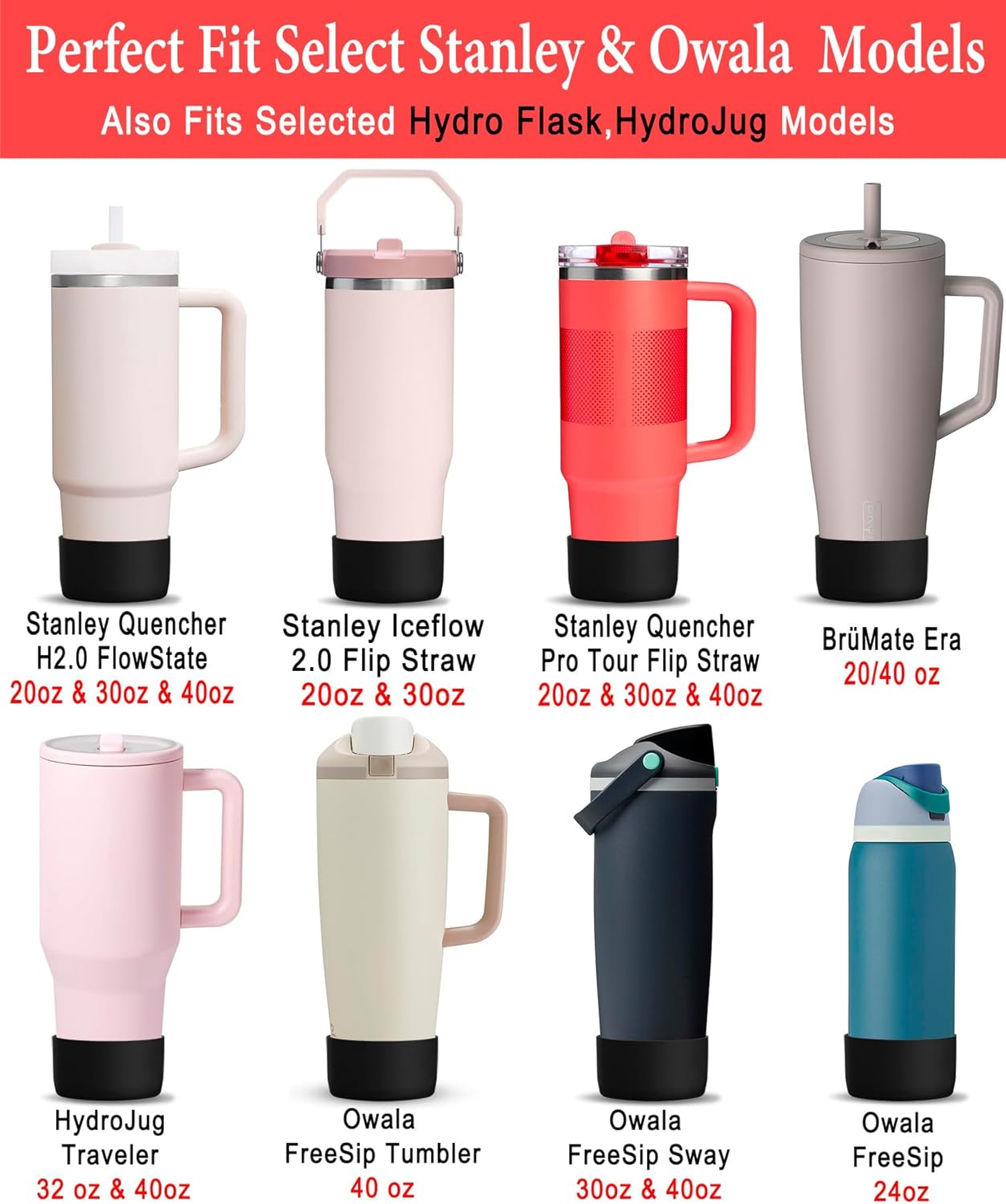 KTKUDY 2Pcs Silicone Boot for Stanley Quencher Tumbler 30 oz 40 oz & IceFlow 20 oz 30 oz & Fit Owala Freesip Water Bottle & Fit Hydro Flask & More - Cup Bottom Accessories Fit Stanley Cup
