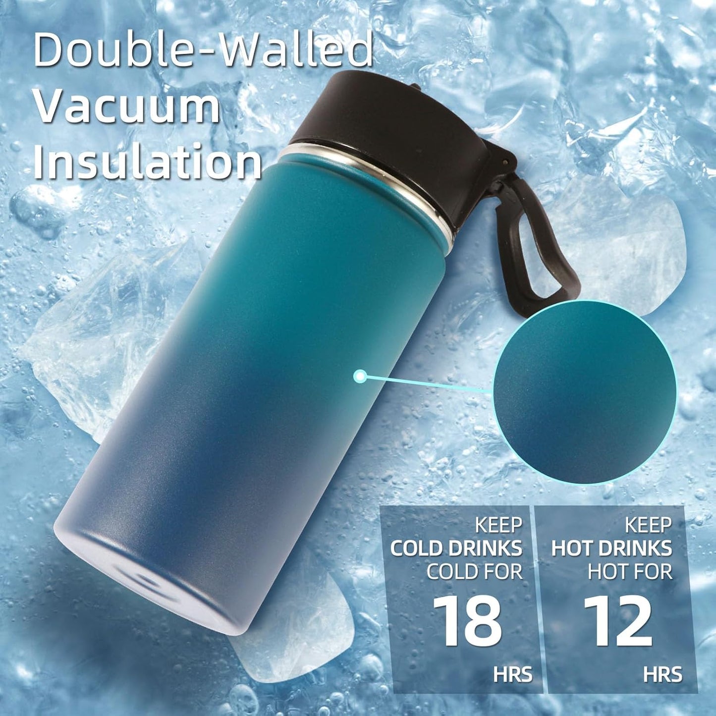 Volhoply 16 OZ Kids Water Bottle Bulk 8 Pack,Insulated Sports Bottles with Straw Lid,Stainless Steel Bottle with Handle Keep Cold & Hot,Double Wall Vacuum Tumbler Cups for School(Eight Color, 8)