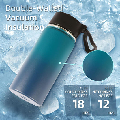 Volhoply 16 OZ Kids Water Bottle Bulk 8 Pack,Insulated Sports Bottles with Straw Lid,Stainless Steel Bottle with Handle Keep Cold & Hot,Double Wall Vacuum Tumbler Cups for School(Eight Color, 8)