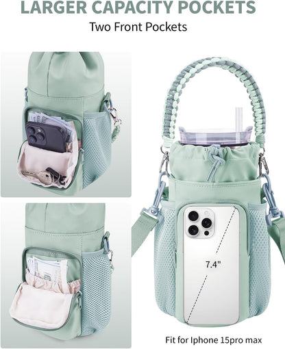 sportsnew Large Water Bottle Bag for 32/40/64oz Cup & Tumbler,Crossbody Insulated Cup Sleeve Bottle Holder Carrier with Strap