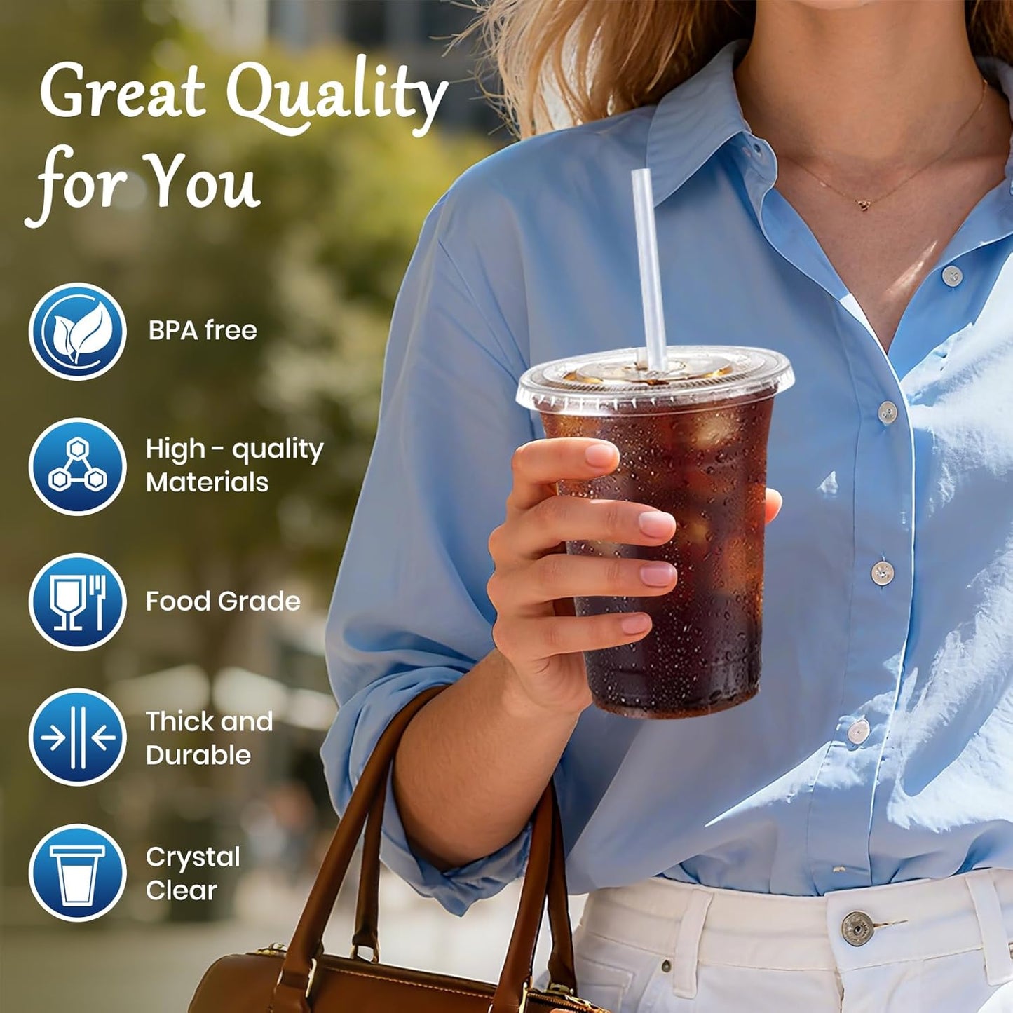 25 Pack 16 oz Clear Plastic Cups with Lids and Straws, Leak-Proof Disposable Iced Coffee Cups, BPA-Free PET Cold Drink Tumblers for Smoothie, Tea and Juice, Crystal Clear To Go Cups