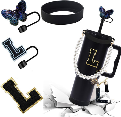 7pcs Cup Accessories for Stanley 30/40oz Tumbler, Handle Strap, Straw Cover, Silicone Boot, Letter Charm Stickers