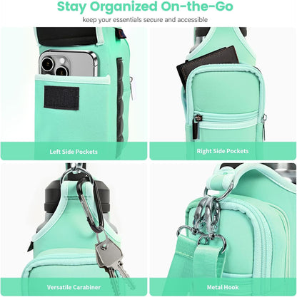 icolor Magnetic Gym Bag Water Bottle Carrier Holder with Phone Pockets & Shoulder Strap,Gym Magnetic Bag 5 Built-in Magnets Gym Accessories Organizer Sling Bottle Bag Pouch Sleeve