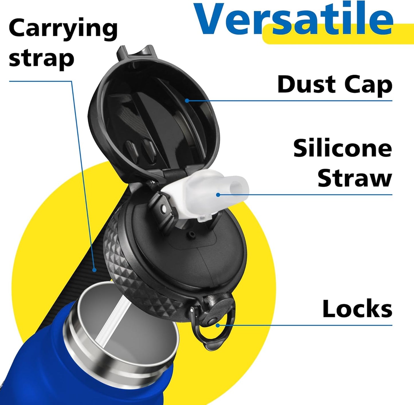 Han's Bottle Sports Water Bottle - 24 Oz, Straw Lid, Leak Proof, Vacuum Insulated Stainless Steel, Double Walled, Thermo Mug,Black