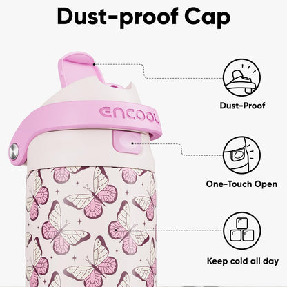 ENCOOL Leakproof Insulated Water Bottle with Straw Dual-Sip Water Bottle Bag-Safe Design for Work, Commute & Gym – Keeps Drinks Cold All Day, 24 oz, Lemonade Pink - Colors B