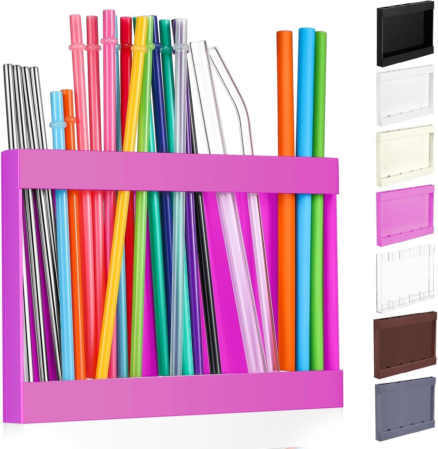 Qinyoung Acrylic Straw Holder for Cabinet Door with Double Sided Adhesive Tape Reusable Straw Organizer Tumbler Storage Kitchen Accessories Container for Counter Cupboard(Classic,Large,Transparent)
