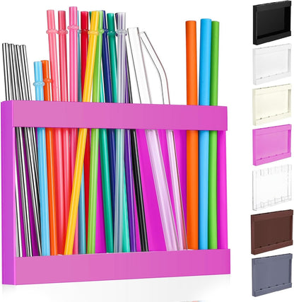 Qinyoung Acrylic Straw Holder for Cabinet Door with Double Sided Adhesive Tape Reusable Straw Organizer Tumbler Storage Kitchen Accessories Container for Counter Cupboard(Classic,Large,Transparent)