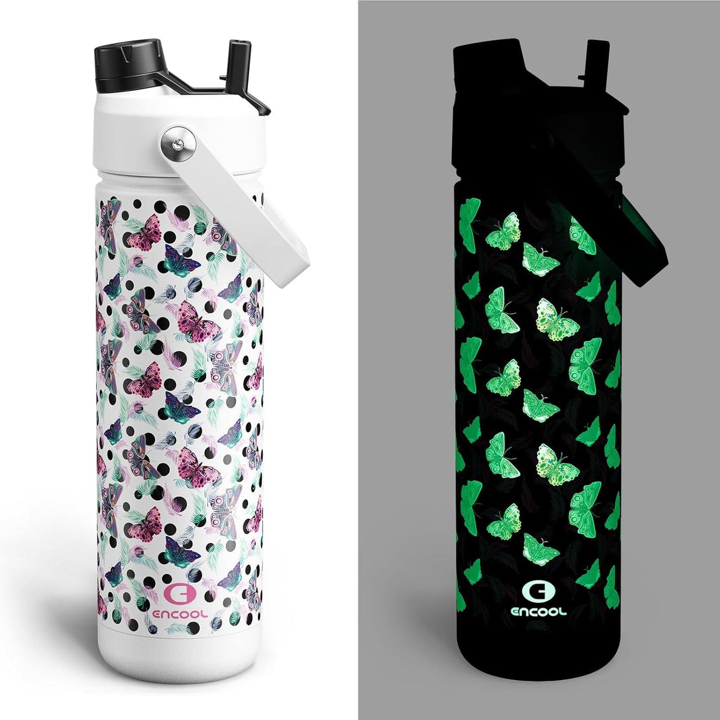 ENCOOL Insulated Water Bottle with Straw Stainless Steel Water Bottle, Leak-Proof, BPA-Free, Double Wall Vacuum Keeps Cold for 24 Hours for Sports, Travel, School (26 oz, Cotton Candy) - Colors C