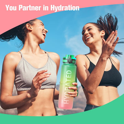 Sahara Sailor Water Bottle 32oz, Durable and Leakproof Water Bottles Motivational with Time Marker, Tritan, BPA Free, Wide Mouth with Easy Clean Brush for Gym, Travel, Home, School, Office (1 Bottle)