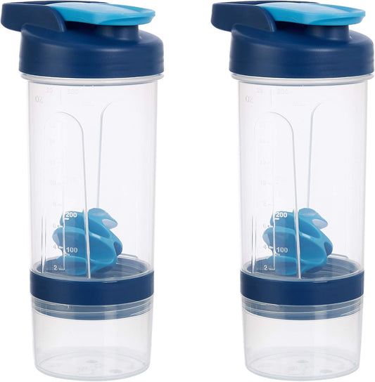 Amazon Basics Protein Shaker Bottle with Mixer Ball, Dishwasher Safe, 20 oz, Gray, 2-Pack