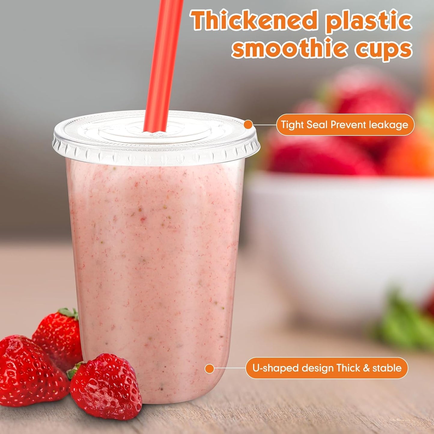 Ziliny 50 Sets 12 oz Clear Cups with Lids and Jumbo Smoothie Straws Disposable Plastic Cups for Smoothies, Bubble Milk Tea, Milkshakes, Cold Drinks (Multicolor)