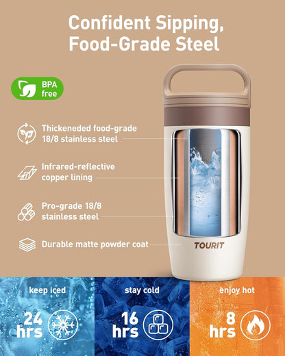 TOURIT Travel Coffee Mug 16 oz, Leakproof 2-Part Drink Lid Coffee Tumbler Cup, Insulated Stainless Steel Travel Mug, Dishwasher Safe Reusable Water Bottle, BPA-Free Coffee Mug,Dark Green