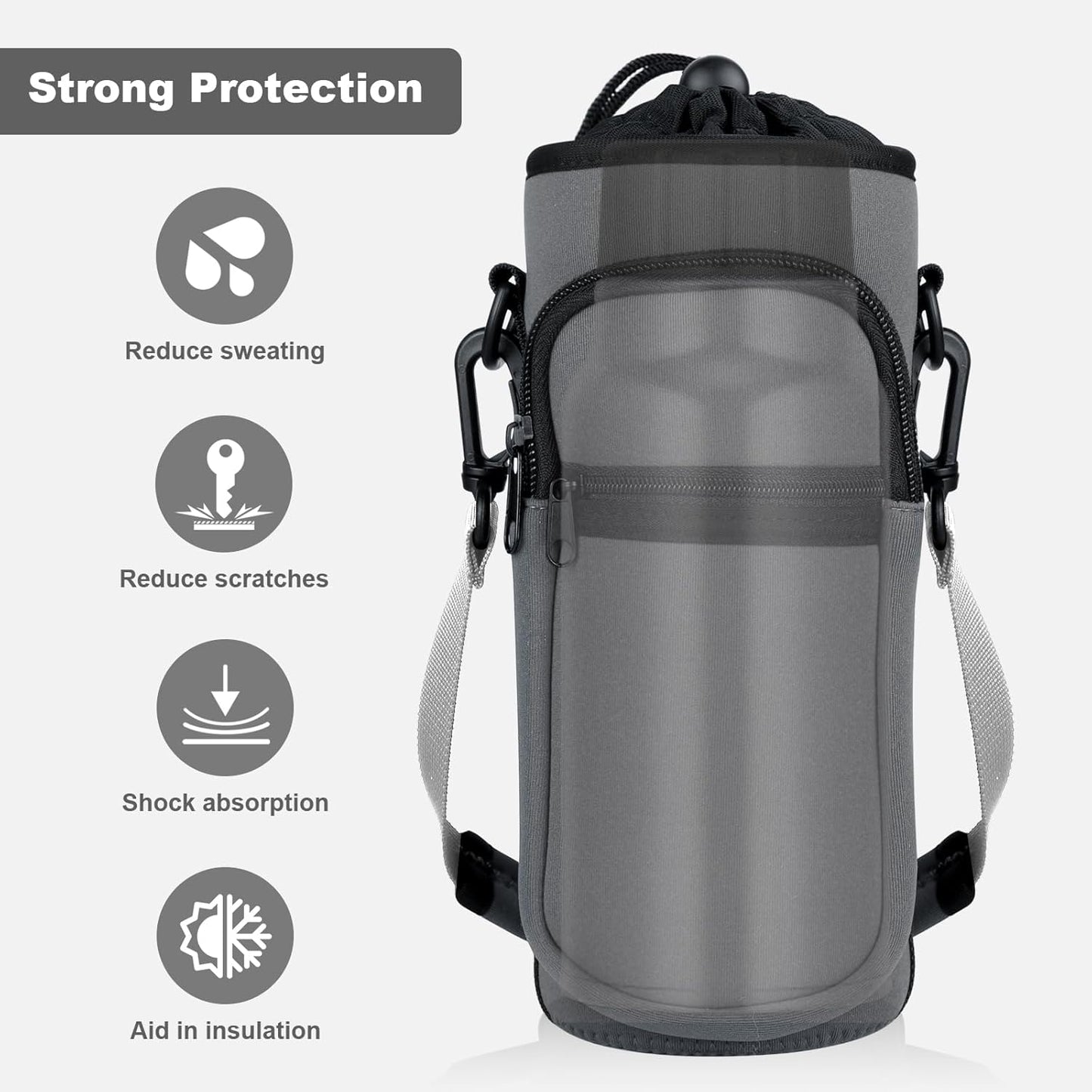 Water Bottle Holder with Strap, Water Bottle Carrier Bag with Phone Pocket, Shoulder Hand Strap Insulated Neoprene 32/40 oz Water Bottle Sleeve for Walking Hiking Camping Gym