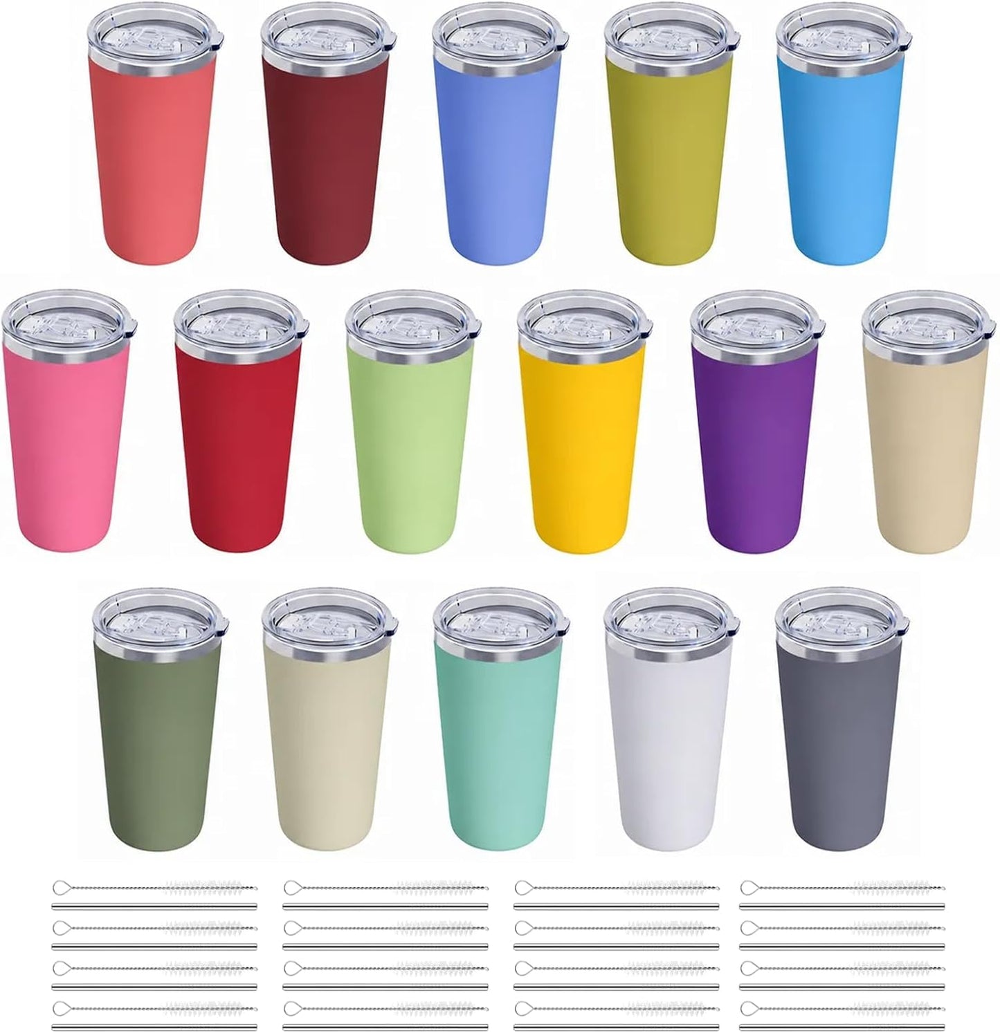 GGQ 20oz Travel Coffee Tumbler Food-Grade 304 Stainless Steel Vacuum Insulated Double Wall Leak-Proof Lid Reusable Straw Hot and Cold Drinks Cup Holder Friendly (Light Blue)
