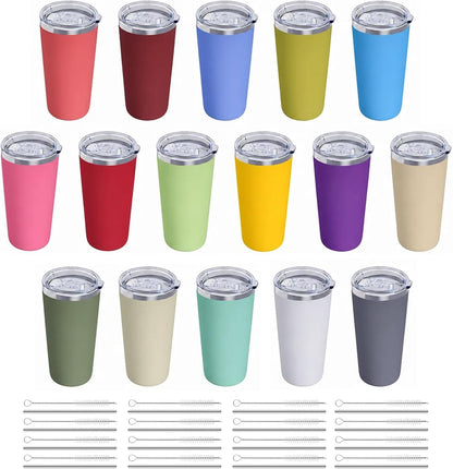 GGQ 20oz Travel Coffee Tumbler Food-Grade 304 Stainless Steel Vacuum Insulated Double Wall Leak-Proof Lid Reusable Straw Hot and Cold Drinks Cup Holder Friendly (Light Blue)