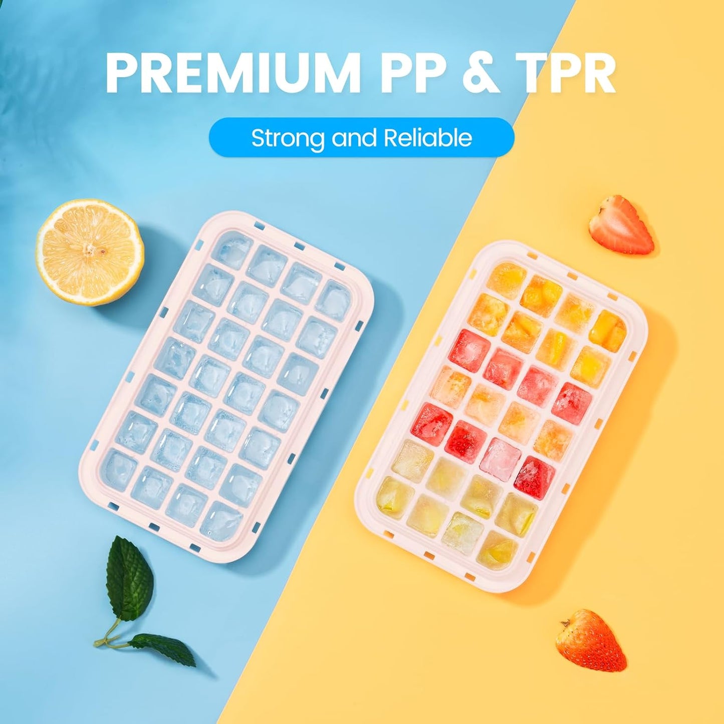 Ice Cube Tray with Lid and Bin, PHINOX 56 pcs Ice Trays for Freezer, Ice Cube Trays for Freezer with 2 trays, Container, Lid & Ice Scoop, BPA Free