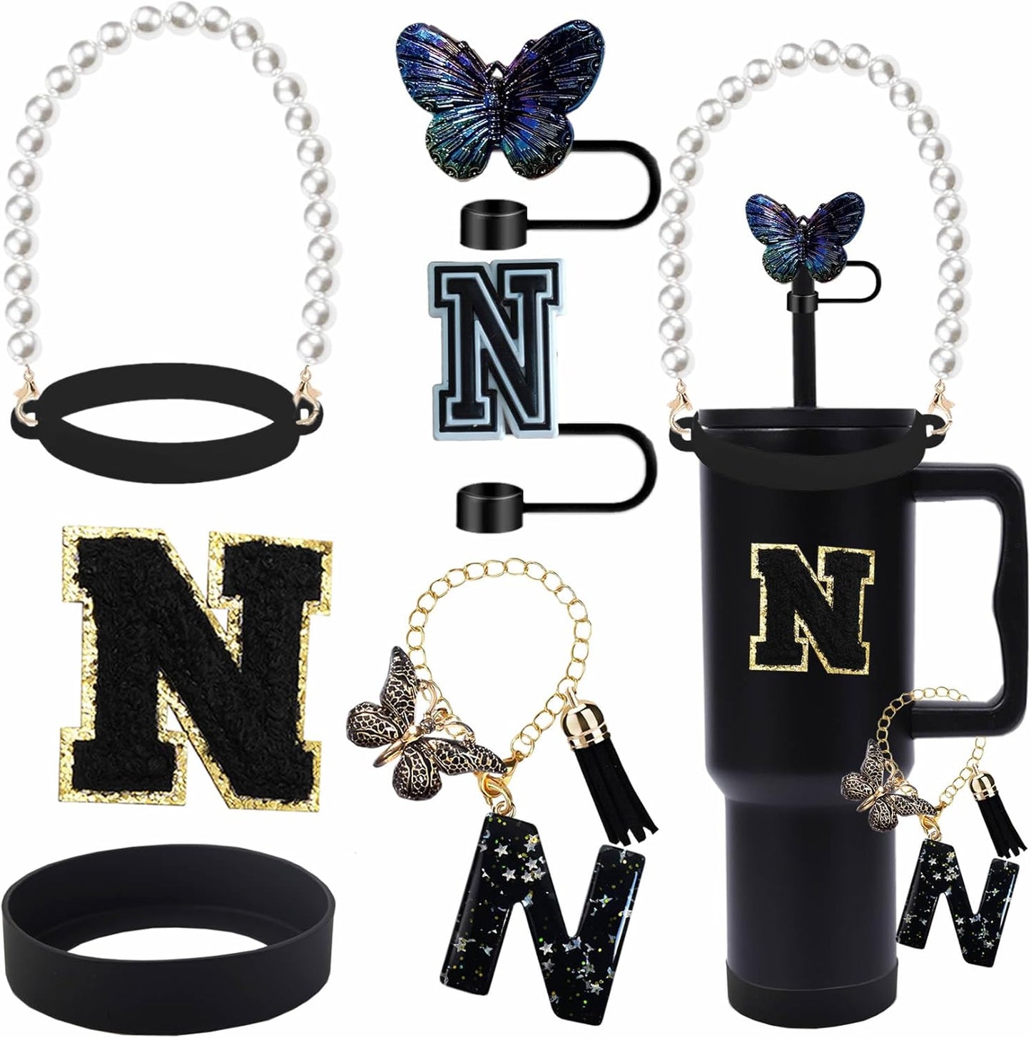 7pcs Cup Accessories for Stanley 30/40oz Tumbler, Handle Strap, Straw Cover, Silicone Boot, Letter Charm Stickers
