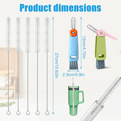 7Pcs 3-in-1 Cup Lid Gap Cleaning Brush & Straw Brush Set, Reusable Metal Straw Cleaner, Multifunctional Bottle Cleaning Kit for Sippy Cups & Water Bottles