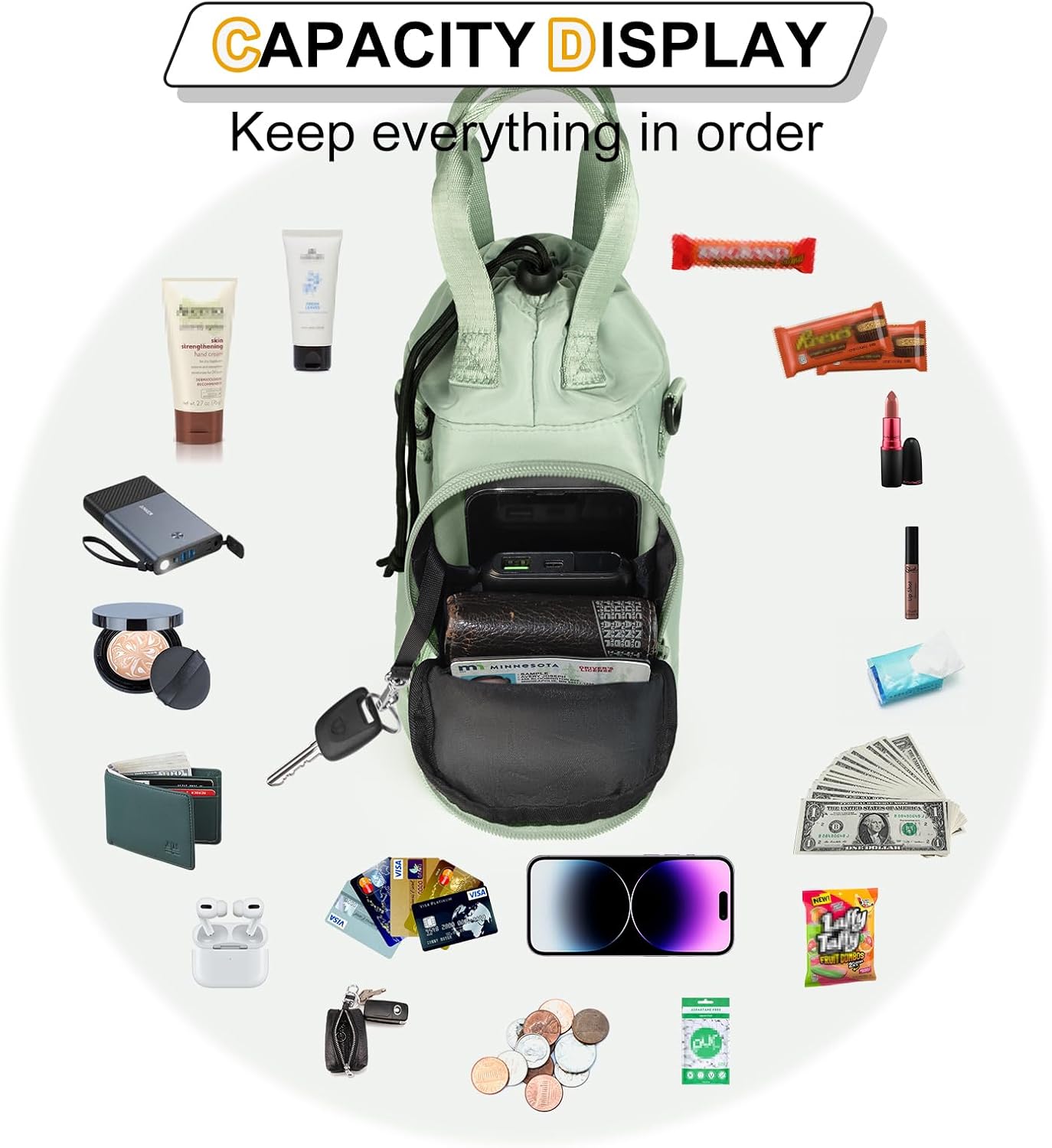 Water Bottle Holder with Strap, 4 Big Pockets with Compartment, 24oz/32oz/40oz Crossbody Water Bottle Carrier Bag