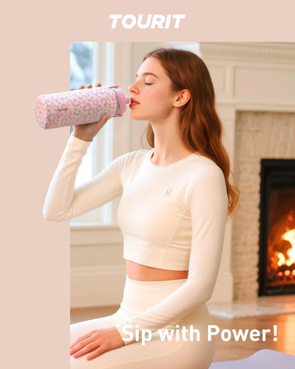 TOURIT 32 oz Insulated Water Bottle, Stainless Steel Sports Water Bottles With Top Handle, Double-Wall Travel Thermal Water Flask, BPA Free Leakproof Water Bottle for Sports and Travel,Pink