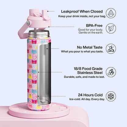 ENCOOL Insulated Water Bottle with Straw Stainless Steel Water Bottle, Leak-Proof, BPA-Free, Double Wall Vacuum Keeps Cold for 24 Hours for Sports, Travel, School (26 oz, Cotton Candy) - Colors D