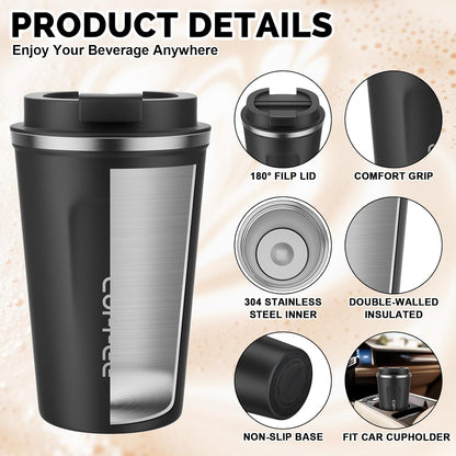 MOMSIV 12oz Travel Mug, Insulated Coffee Cup with Leakproof Lid, Travel Coffee Mug Vacuum Stainless Steel Double Walled Reusable Coffee Cup for Hot and Cold Water Coffee