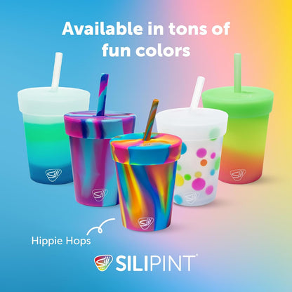 Silipint 8oz Silicone Tumbler with Straw and Lid – Unbreakable, BPA Free, Non-Toxic, Dishwasher, Microwave, Freezer Safe Tumbler Cup – Drinkware for Juice, Smoothies, Coffee (Cool Berry Crush)